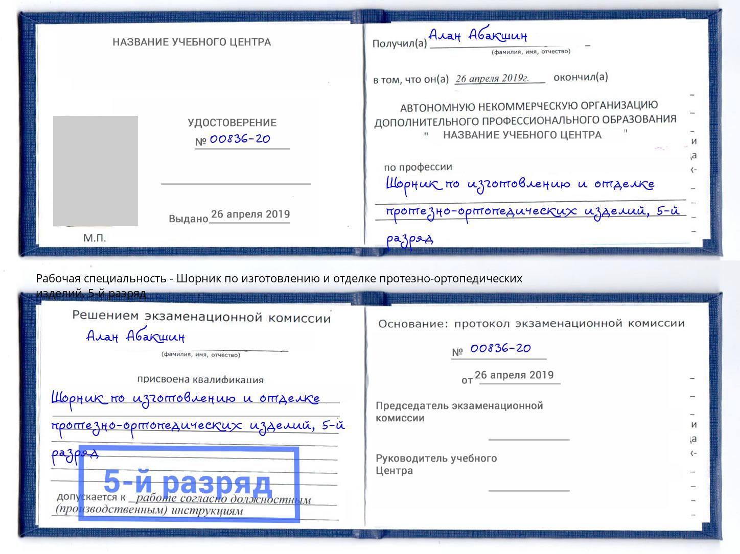 корочка 5-й разряд Шорник по изготовлению и отделке протезно-ортопедических изделий Каспийск