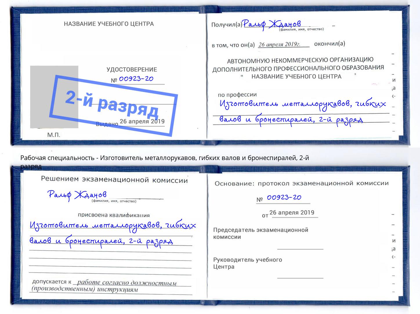 корочка 2-й разряд Изготовитель металлорукавов, гибких валов и бронеспиралей Каспийск